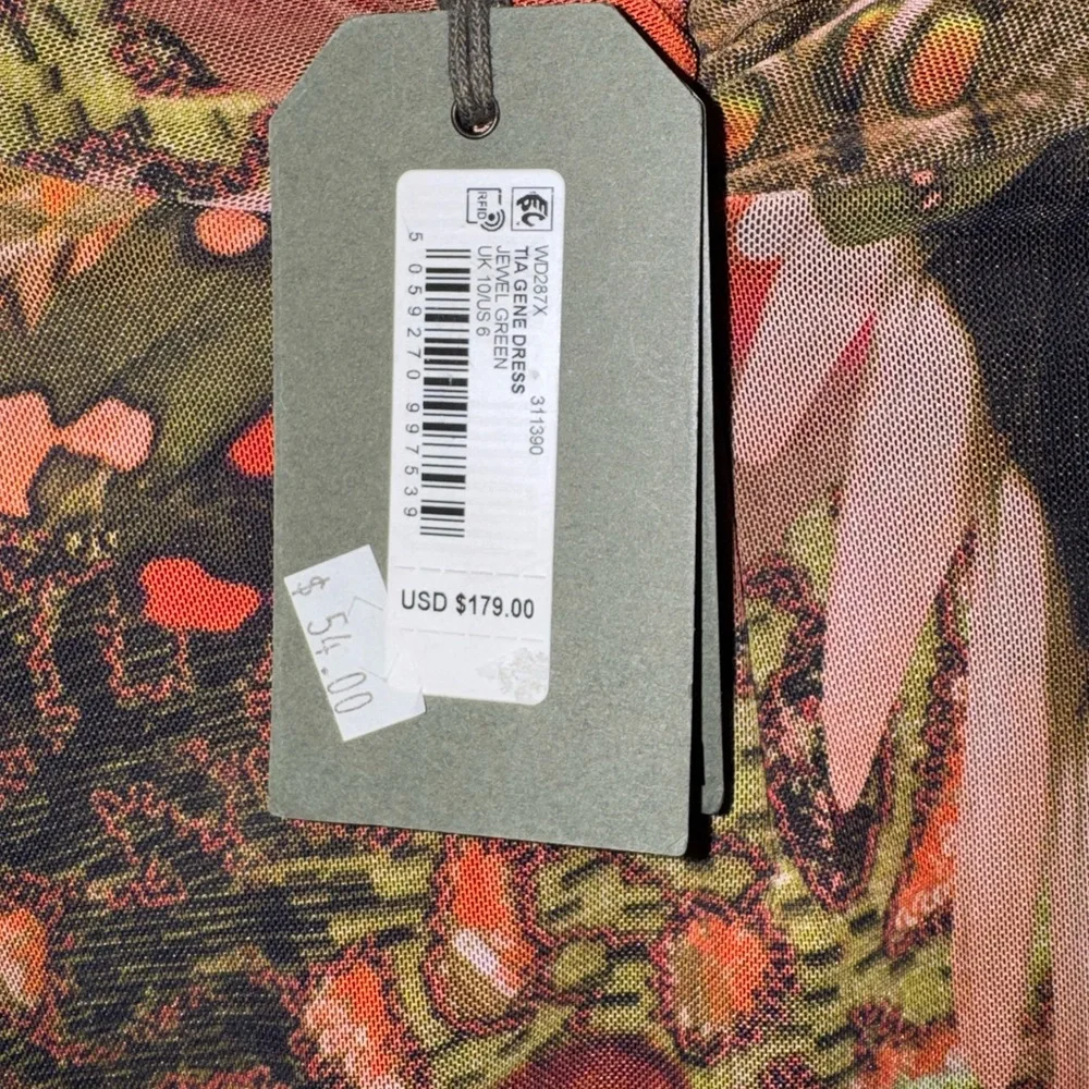 All Saints Long Sleeve Printed Bodycon Dress - Olive, Rust & Pink - Picture 7 of 8